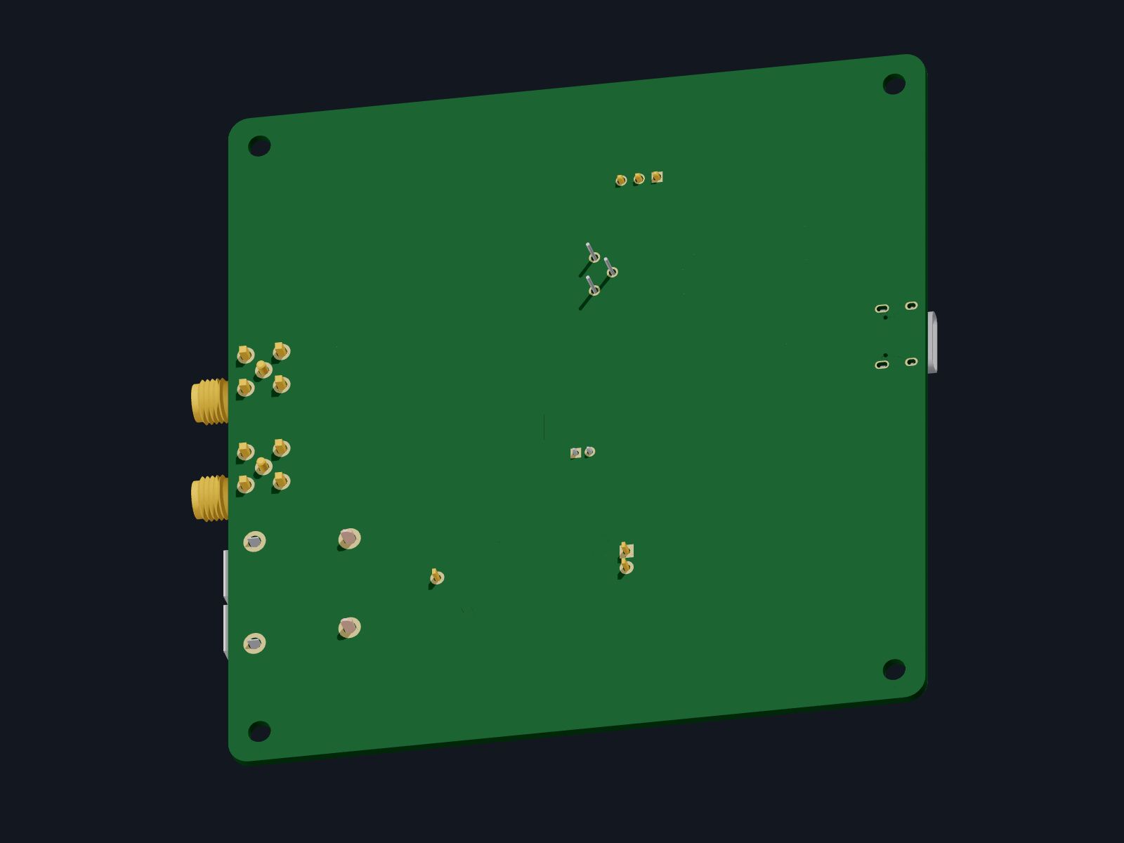 MAX board, bottom side, 3D render with green solder mask